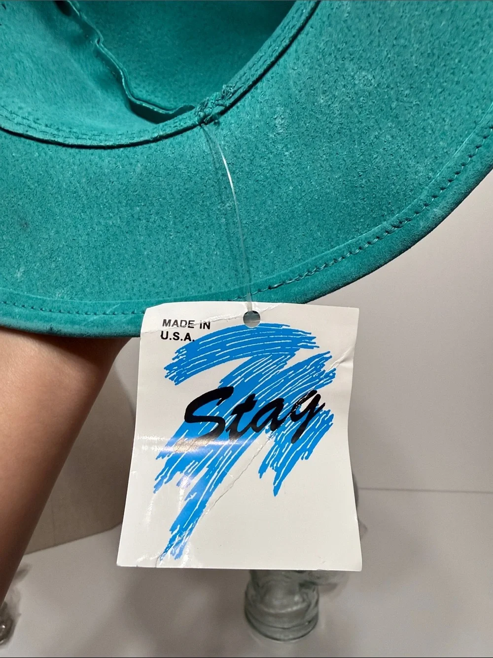 Vintage Made in USA Leather Suede Teal Hat